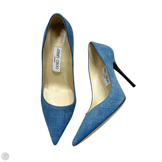 Shoes Luxury Designer By Jimmy Choo In Blue Denim, Size: 7.5