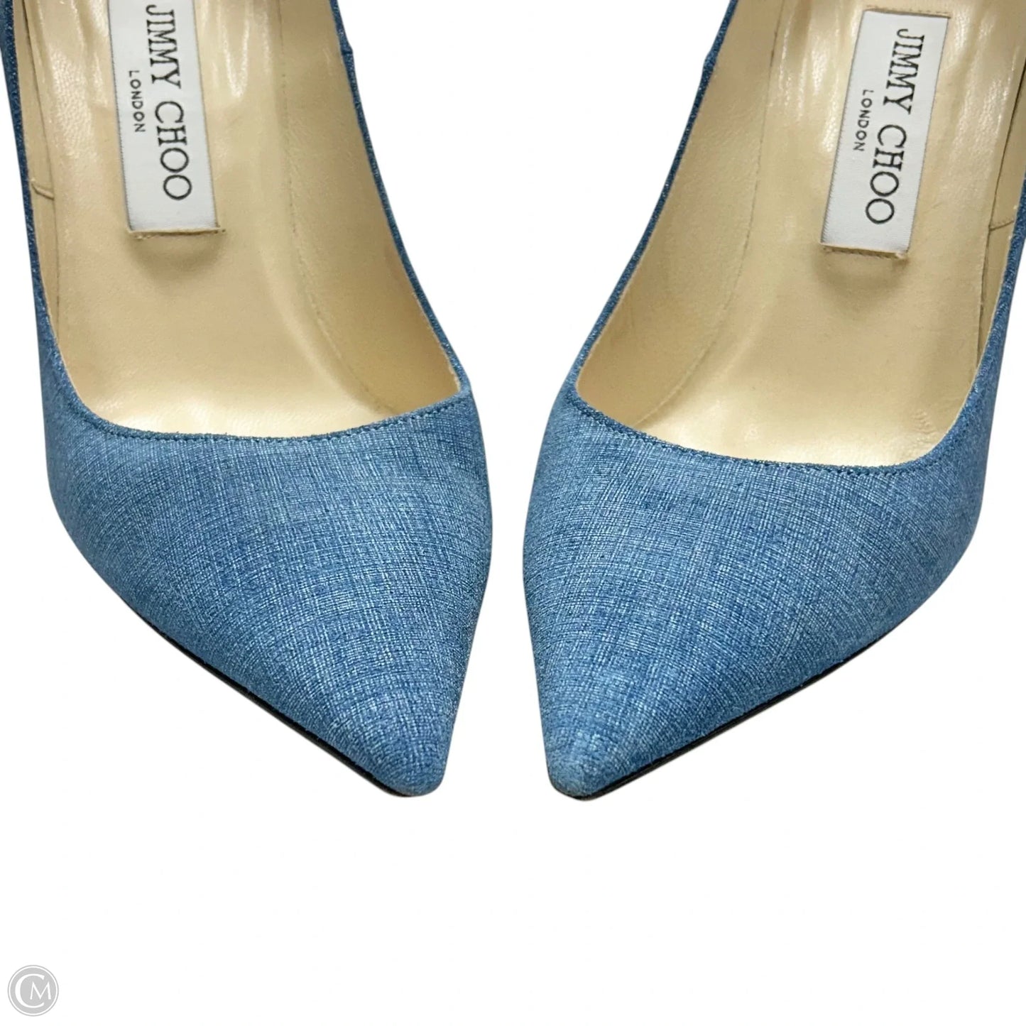 Shoes Luxury Designer By Jimmy Choo In Blue Denim, Size: 7.5