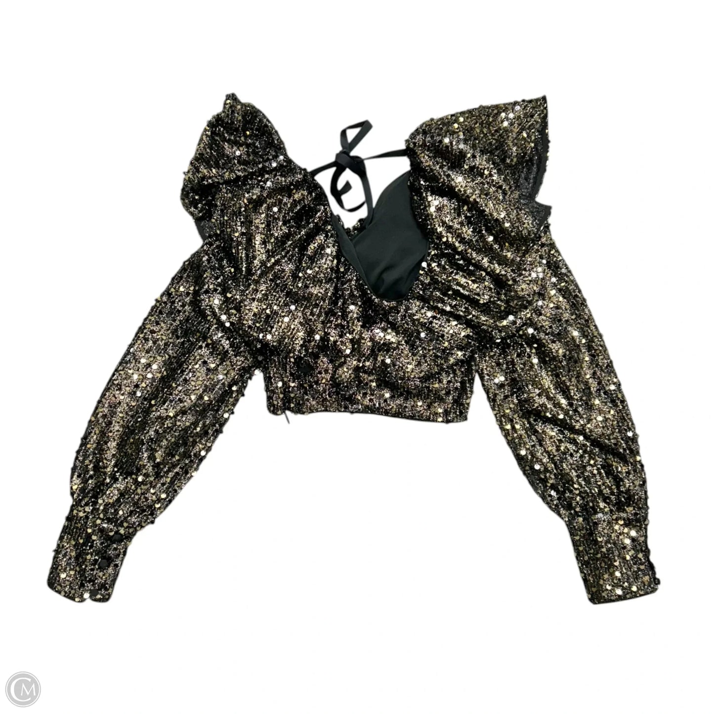Top Long Sleeve By Tularosa In Black & Gold, Size: S