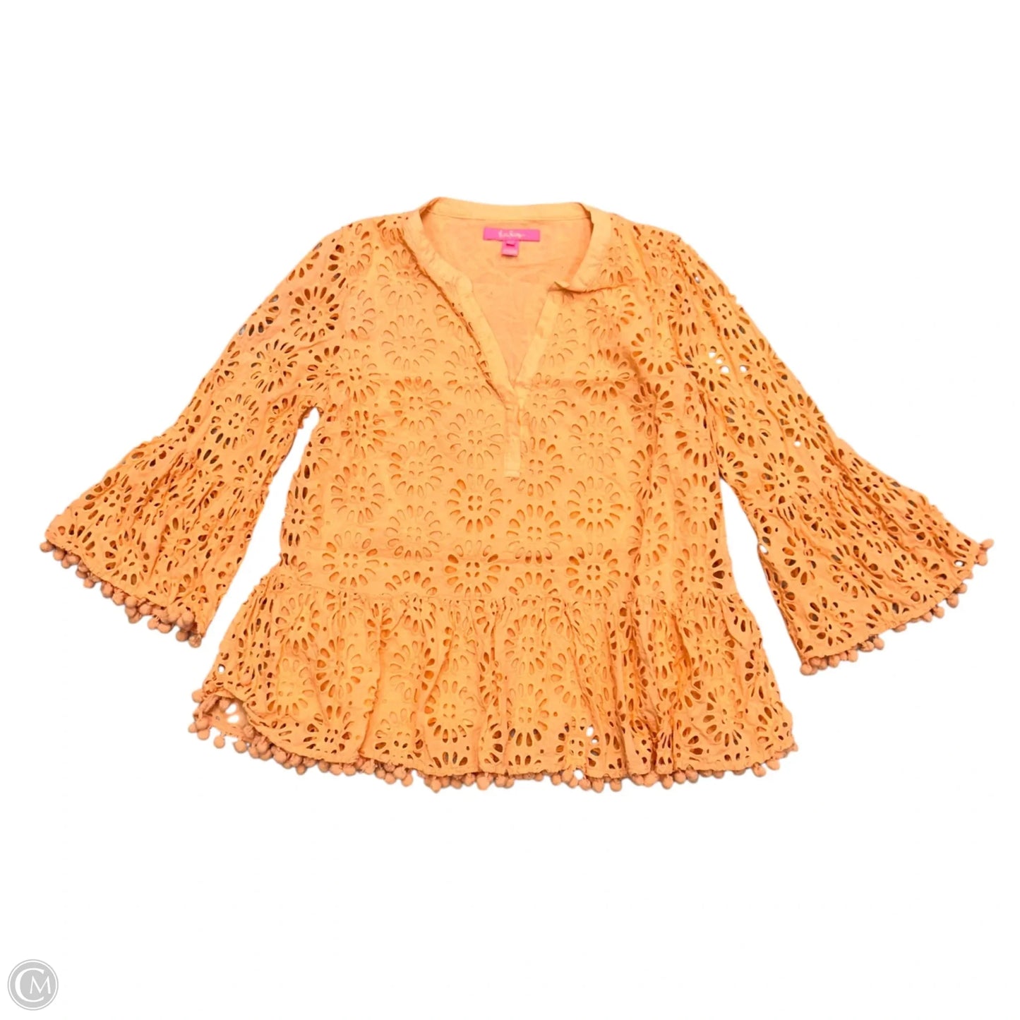 Top 3/4 Sleeve Designer By Lilly Pulitzer In Orange, Size: L