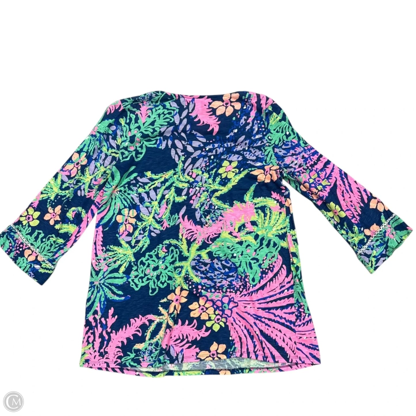 Top 3/4 Sleeve Designer By Lilly Pulitzer In Blue & Pink, Size: Xs