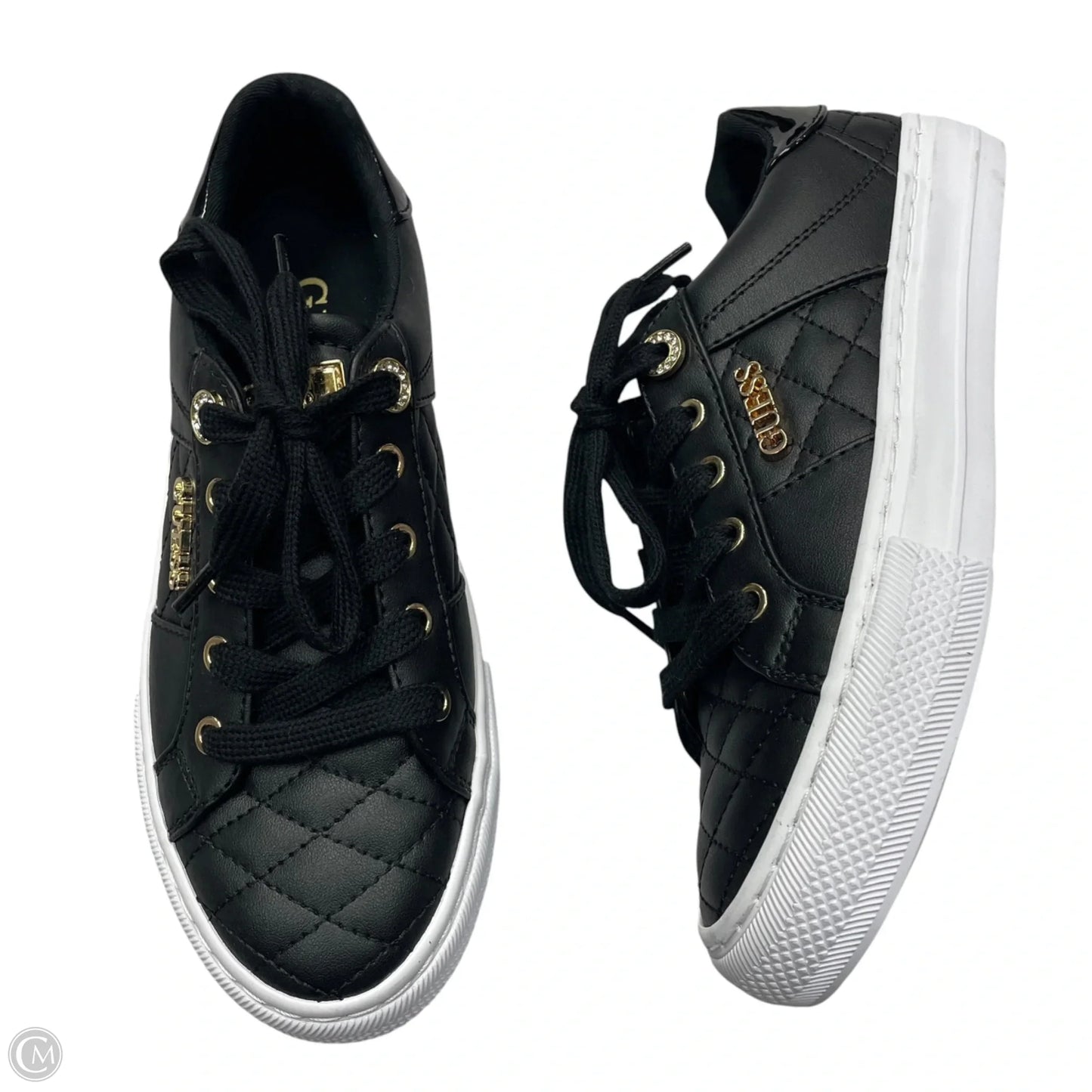 Shoes Sneakers By Guess In Black & Gold, Size: 5