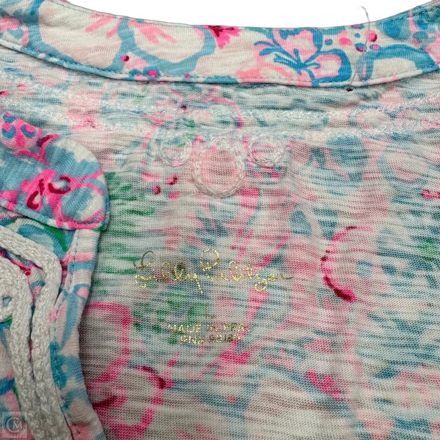 Top Long Sleeve Designer By Lilly Pulitzer In Blue & Pink, Size: L