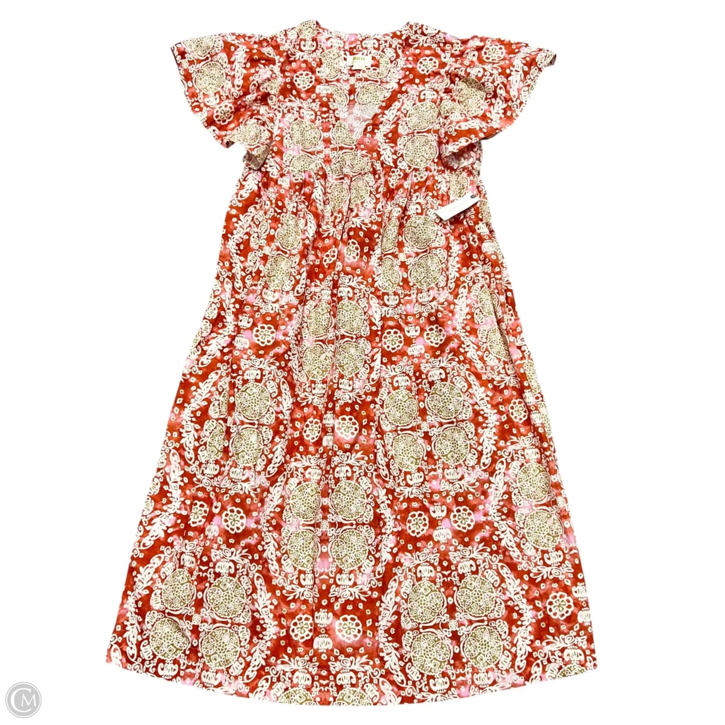 Dress Casual Midi By Maeve In Cream & Red, Size: S