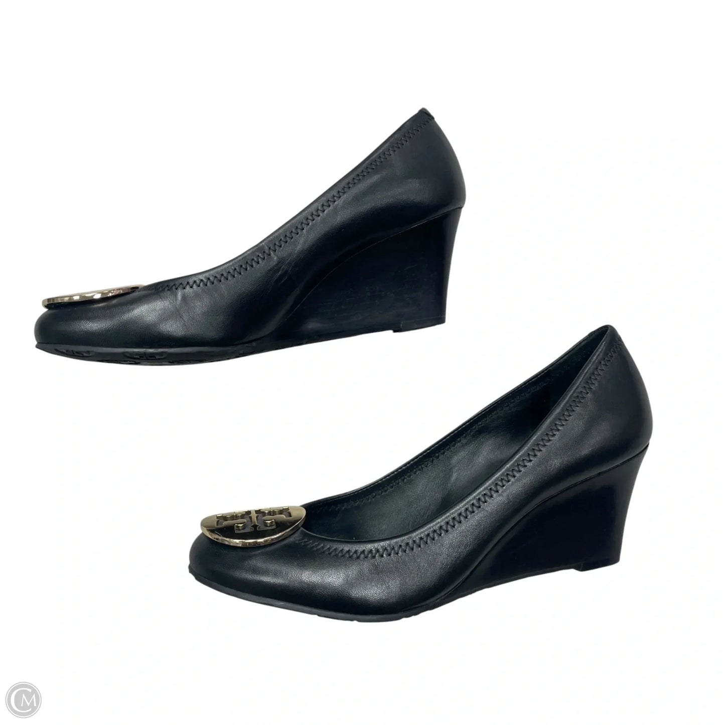 Shoes Designer By Tory Burch In Black & Gold, Size: 7