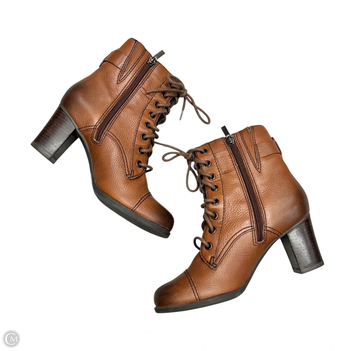 Boots Ankle Heels By Clarks In Brown, Size: 6.5