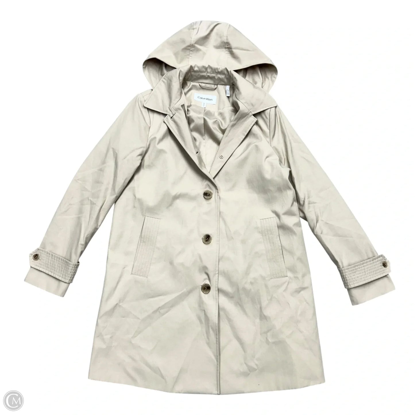 Coat Trench Coat By Calvin Klein In Cream, Size: M