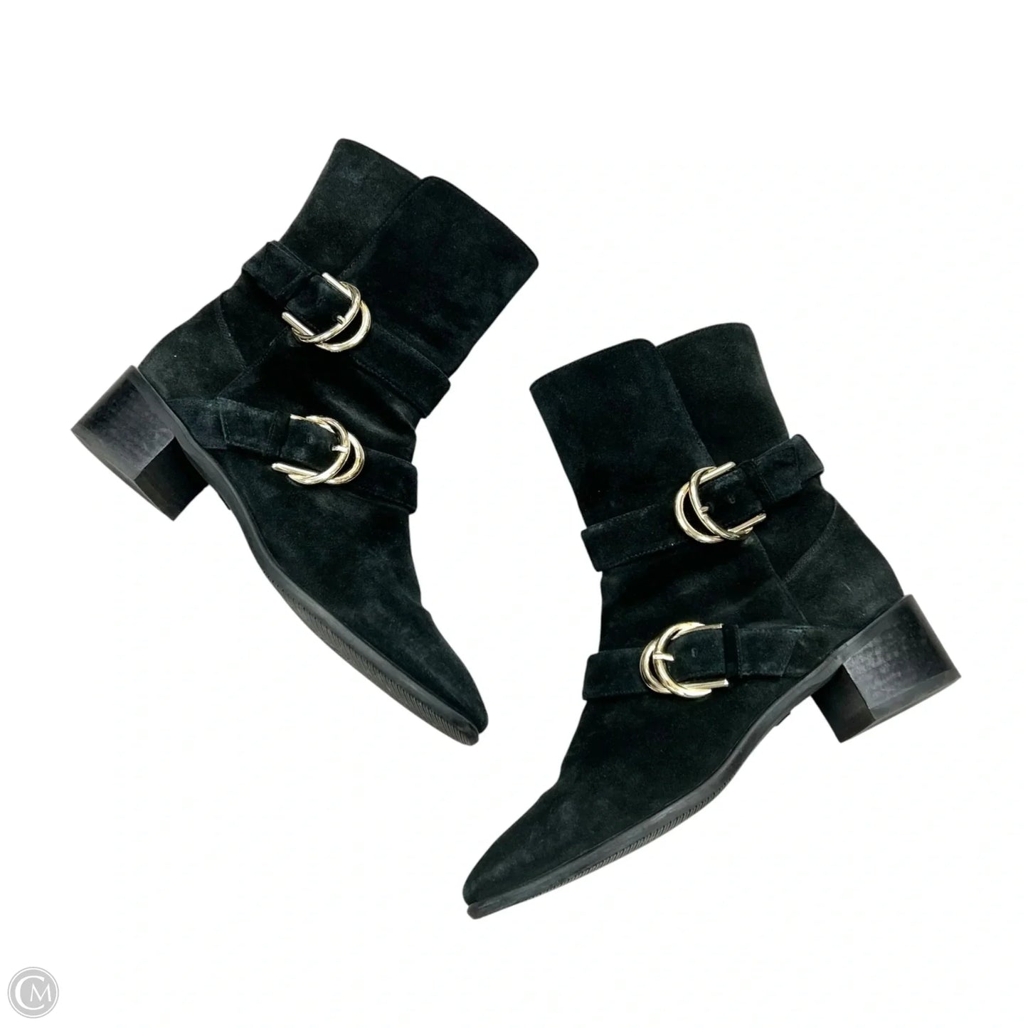 Boots Designer By Stuart Weitzman In Black & Gold, Size: 7.5
