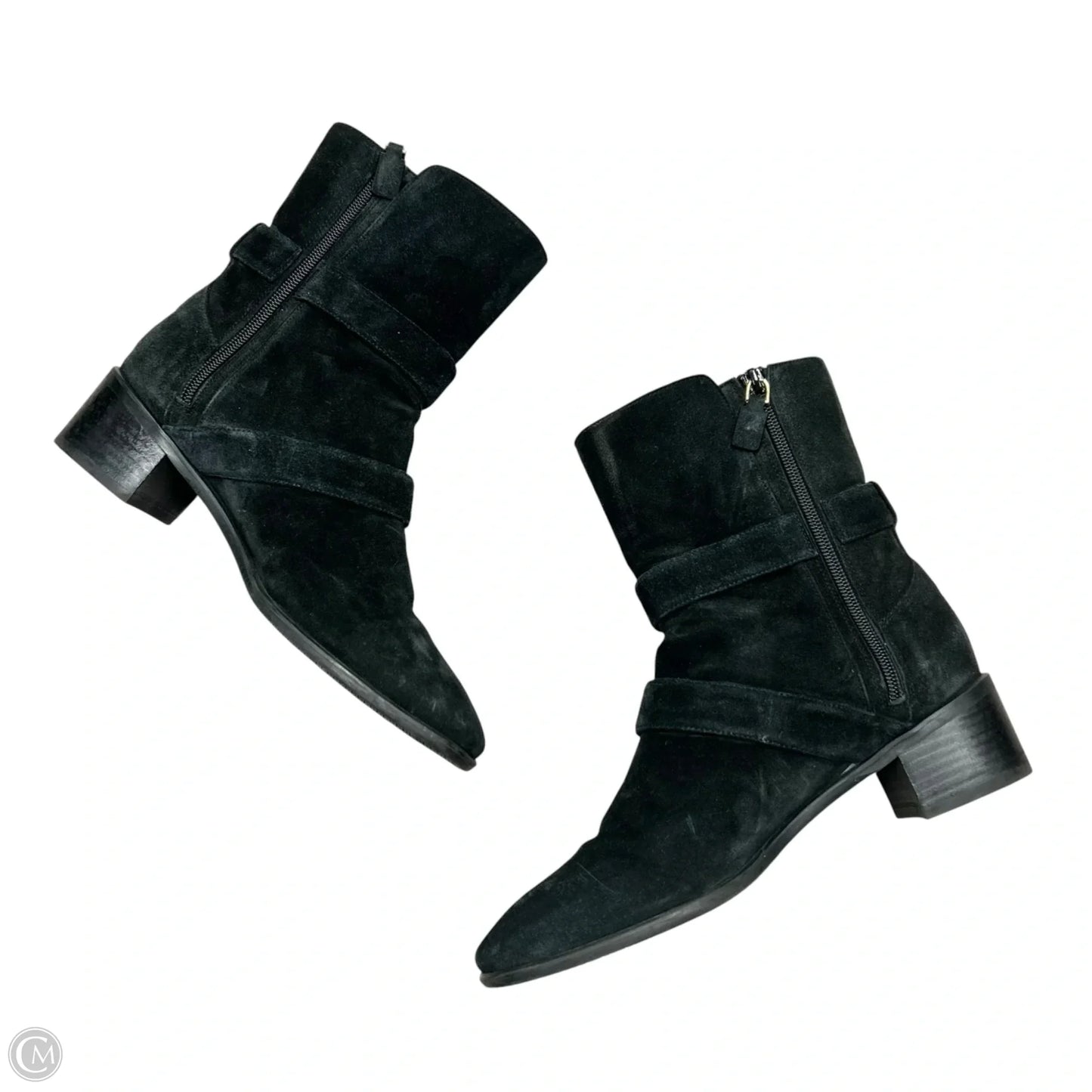 Boots Designer By Stuart Weitzman In Black & Gold, Size: 7.5