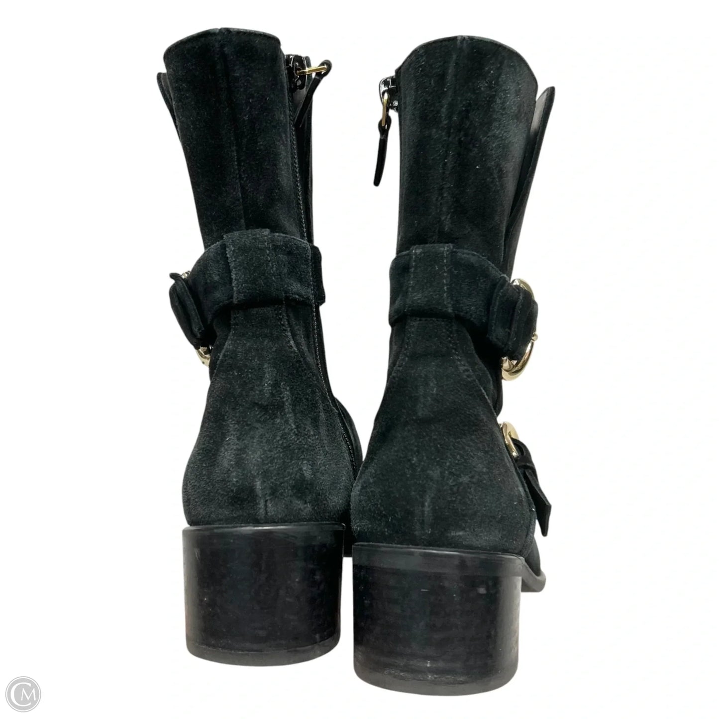 Boots Designer By Stuart Weitzman In Black & Gold, Size: 7.5