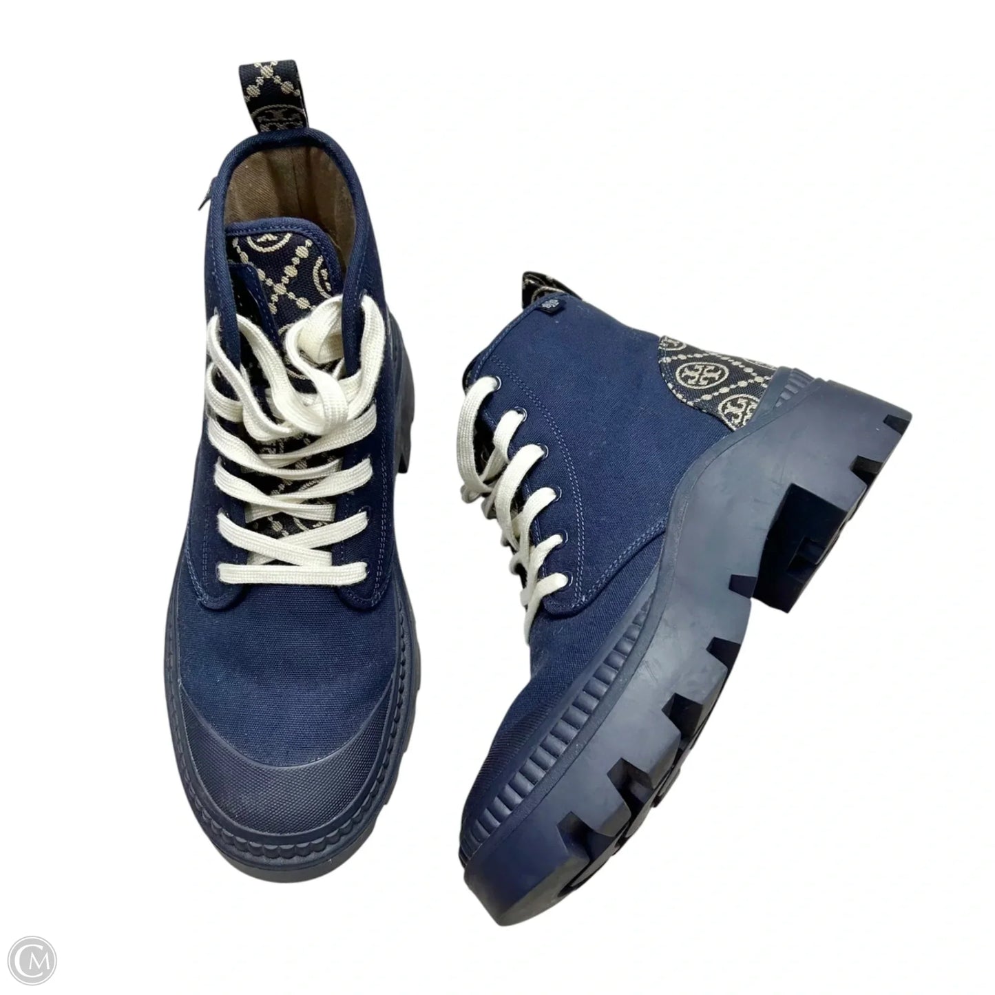 Boots Designer By Tory Burch In Blue & Cream, Size: 8.5