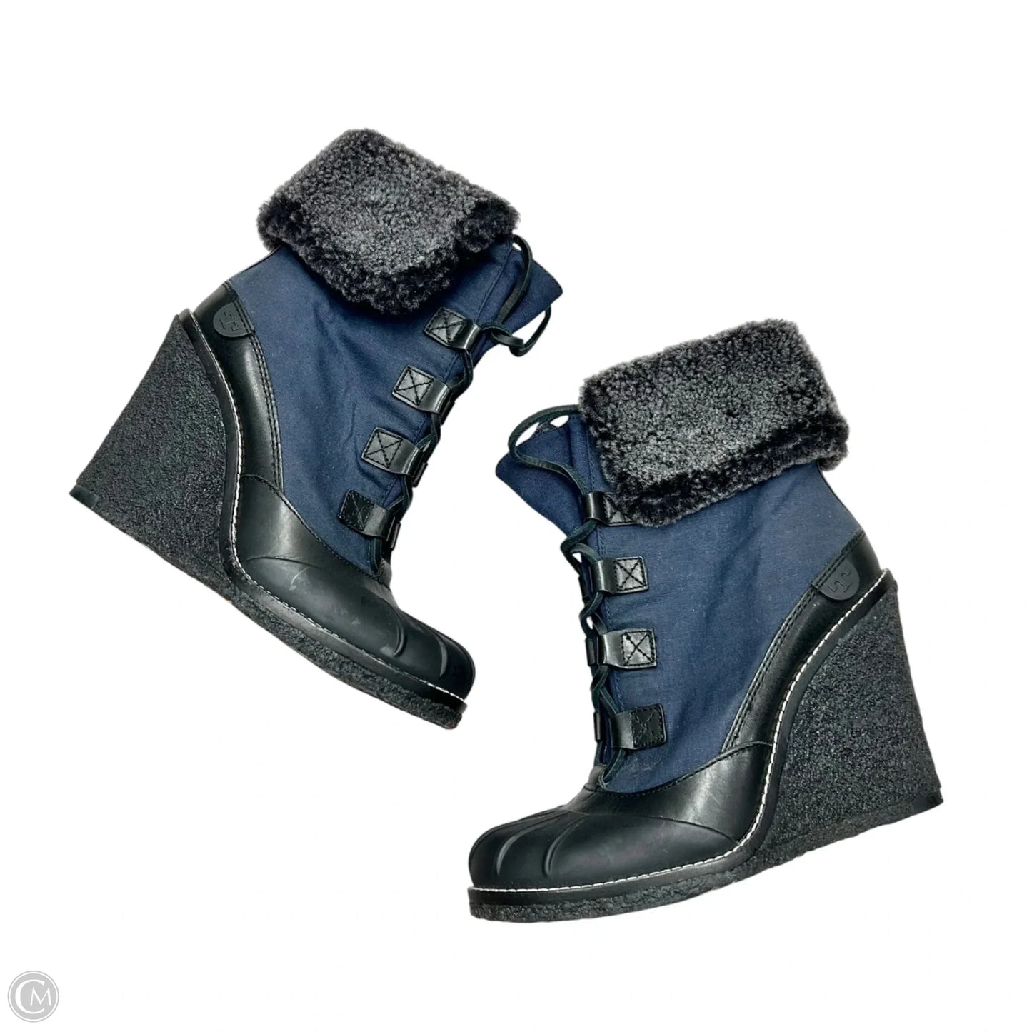 Boots Designer By Tory Burch In Black & Blue, Size: 8