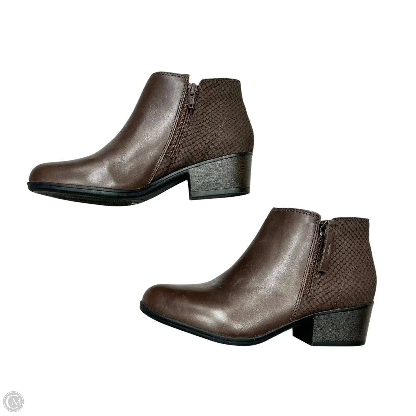 Boots Ankle Heels By Clarks In Brown, Size: 6