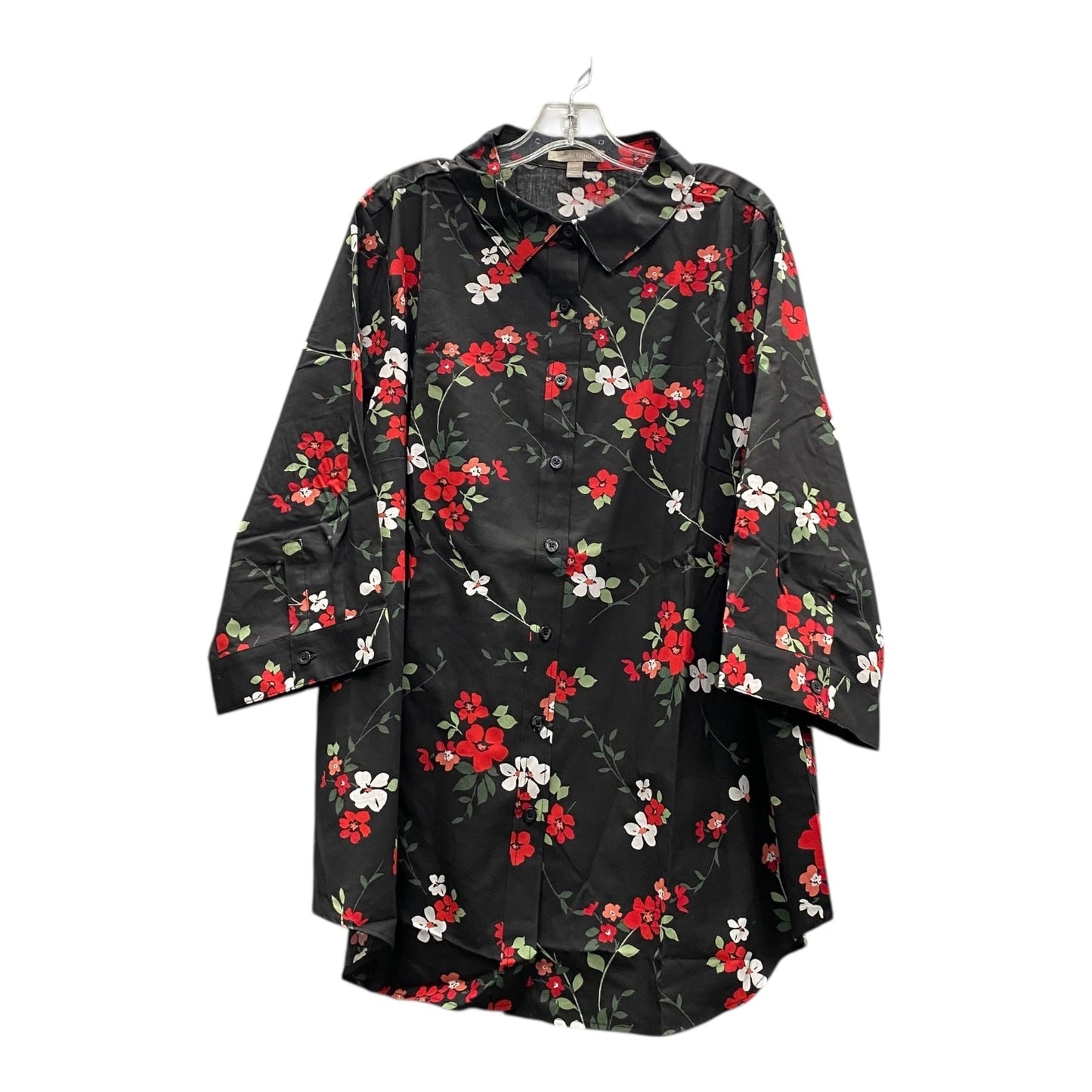 Blouse 3/4 Sleeve By Woman Within In Black, Size:2X