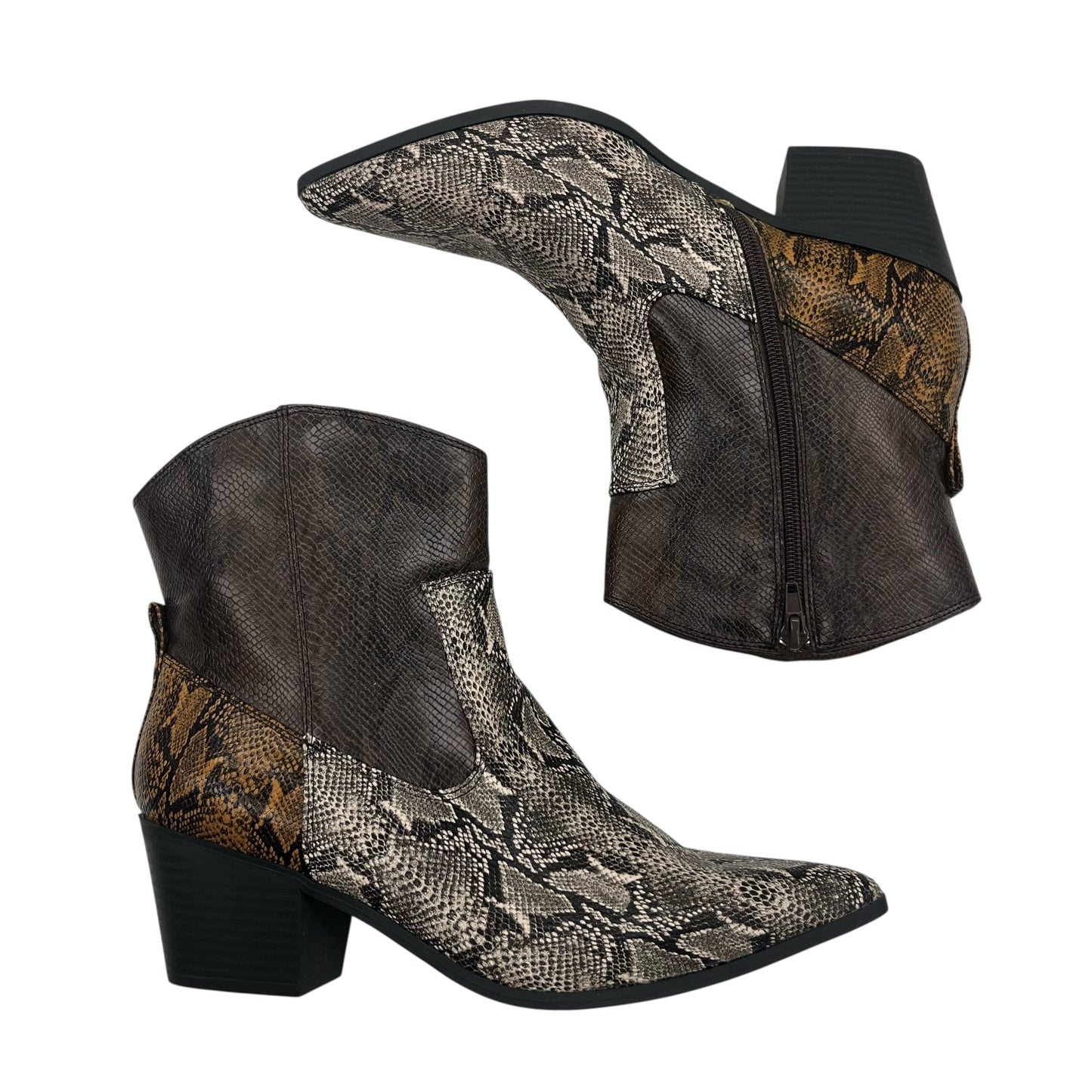 Boots Ankle Heels By Just Fab In Animal Print, Size:8.5