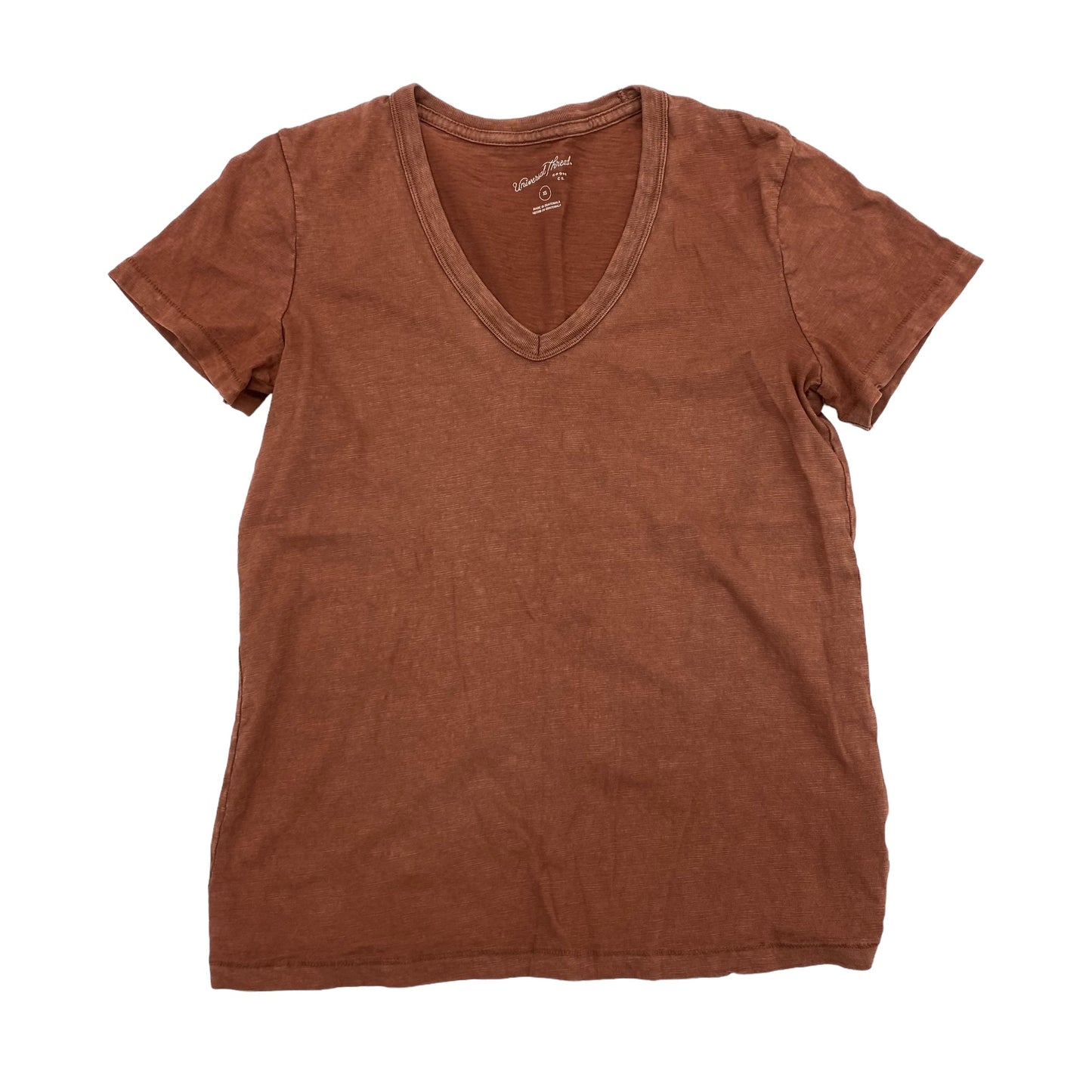 Brown Top Short Sleeve Basic Universal Thread, Size Xs