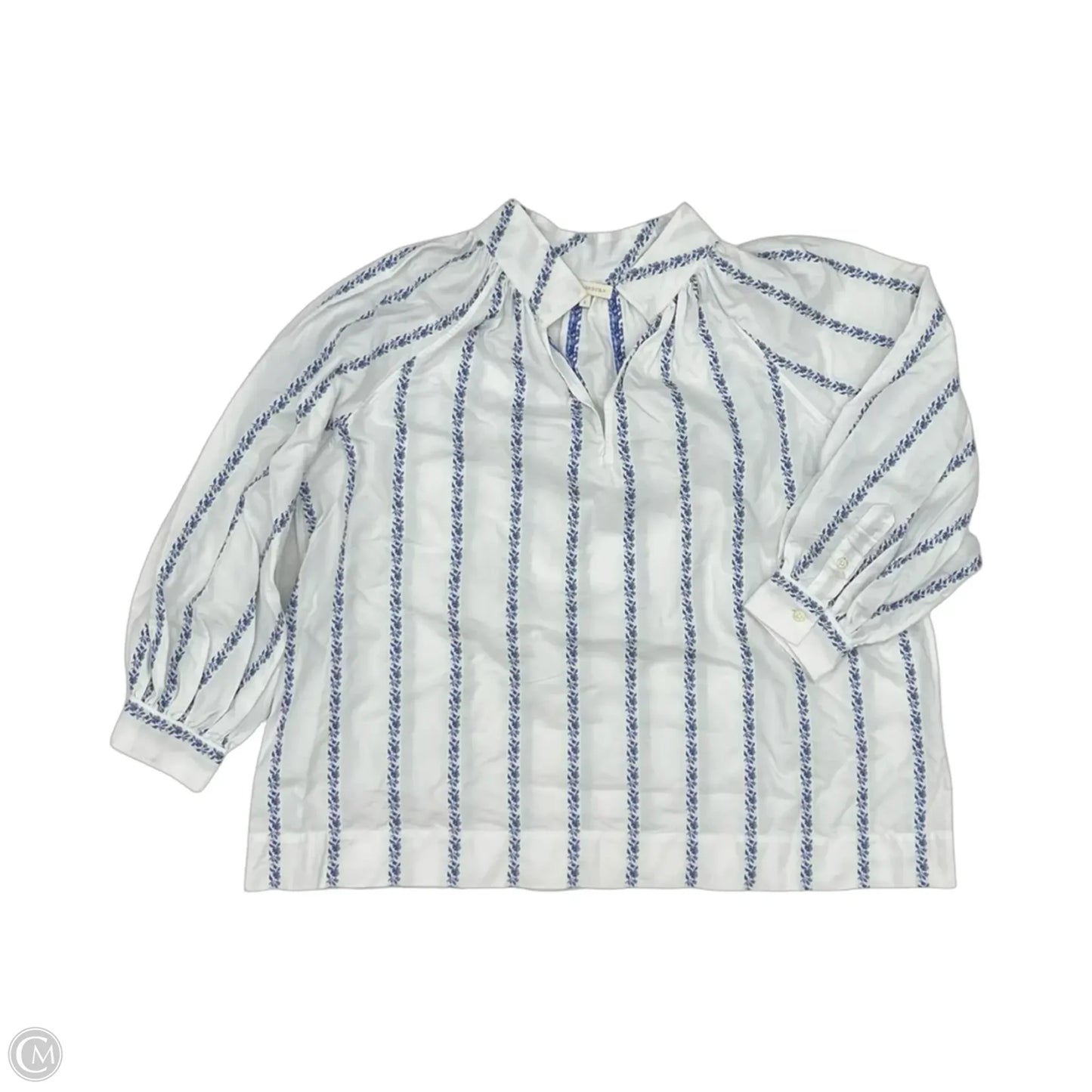 Blouse Long Sleeve By Clothes Mentor In Blue & White, Size: S