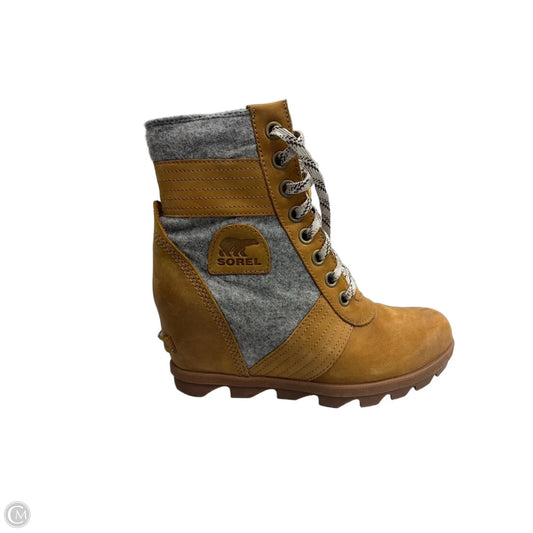 Boots Ankle Heels By Sorel In Brown & Grey, Size: 8.5