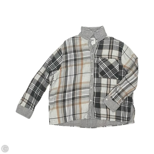 Blouse Long Sleeve By Aerie In Tan & White, Size: L