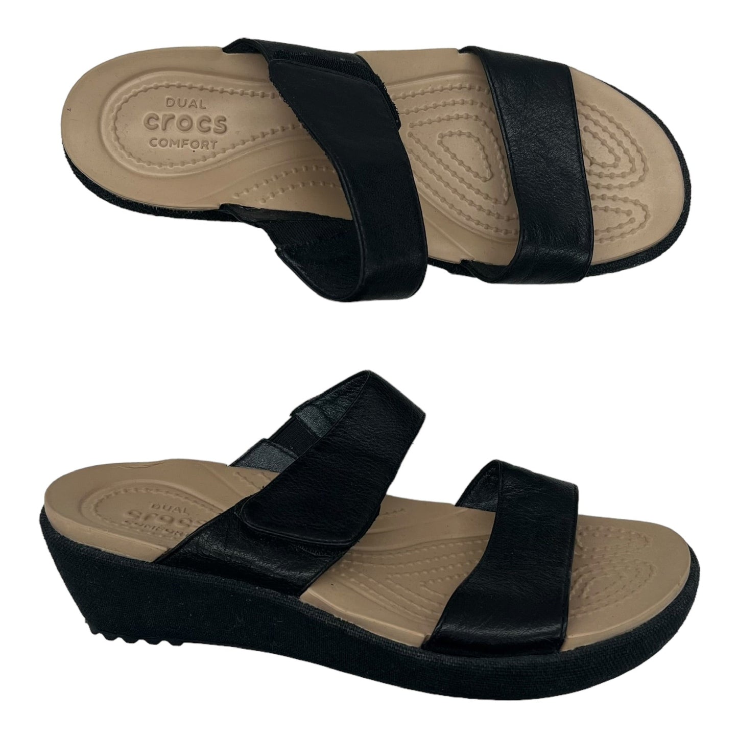 Black Sandals Heels Wedge Crocs, Size 8