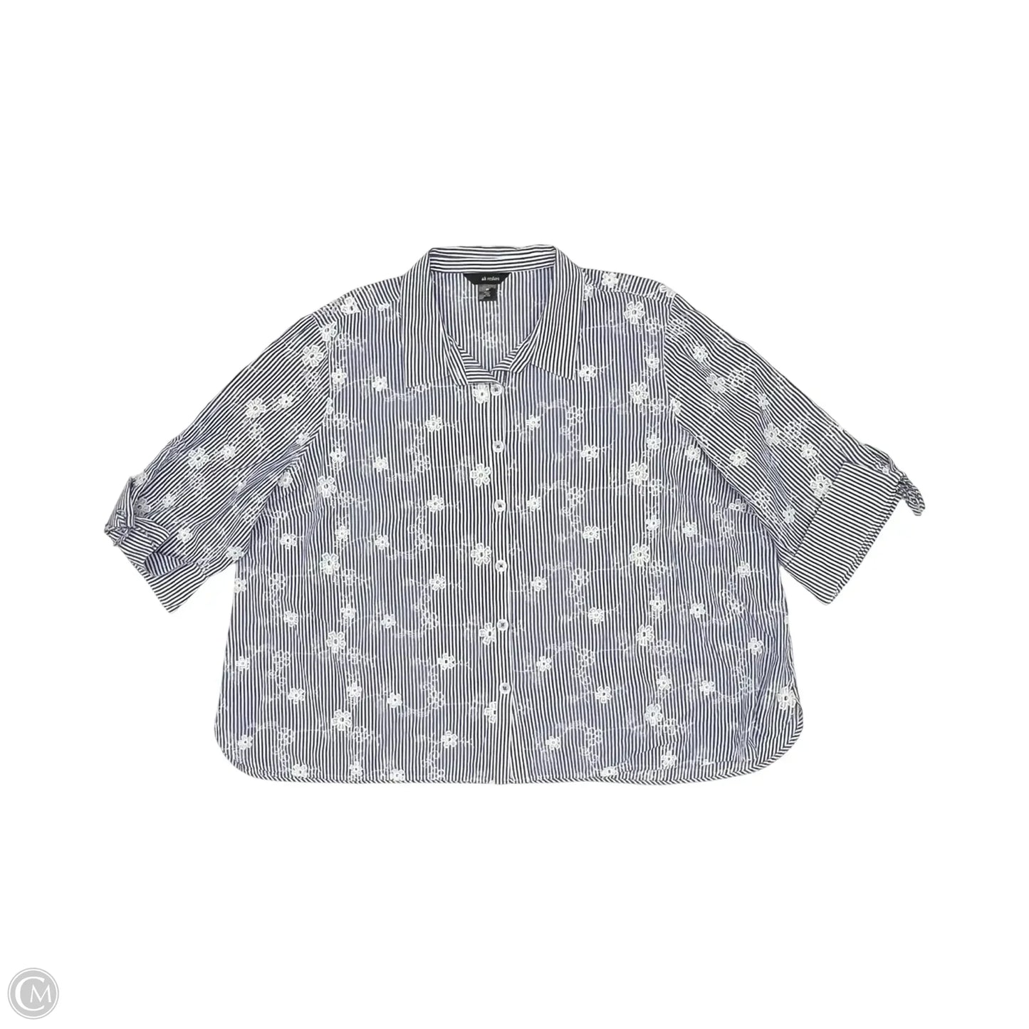 Blouse 3/4 Sleeve By Ali Miles In Blue & White, Size: 3x