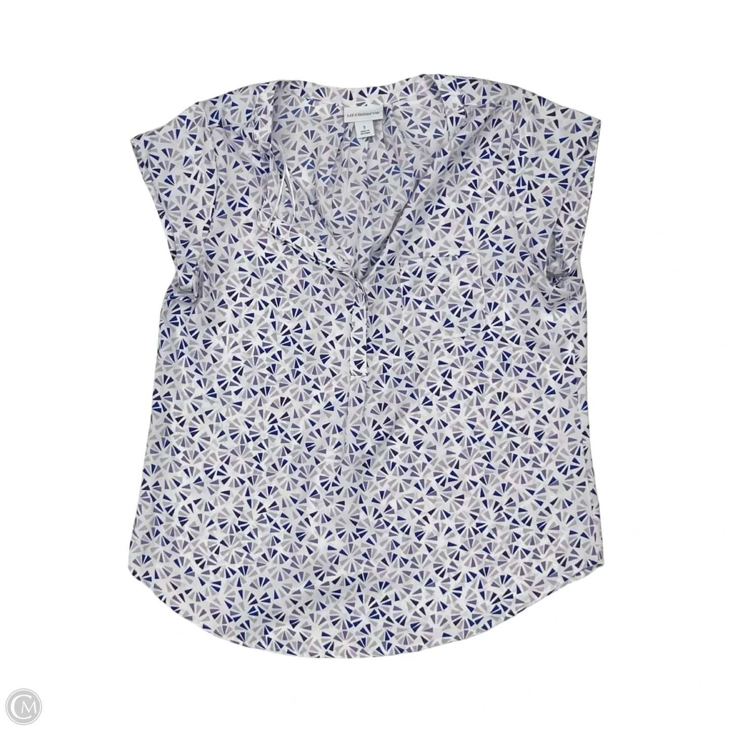 Blouse 3/4 Sleeve By Liz Claiborne In Blue & White, Size: S