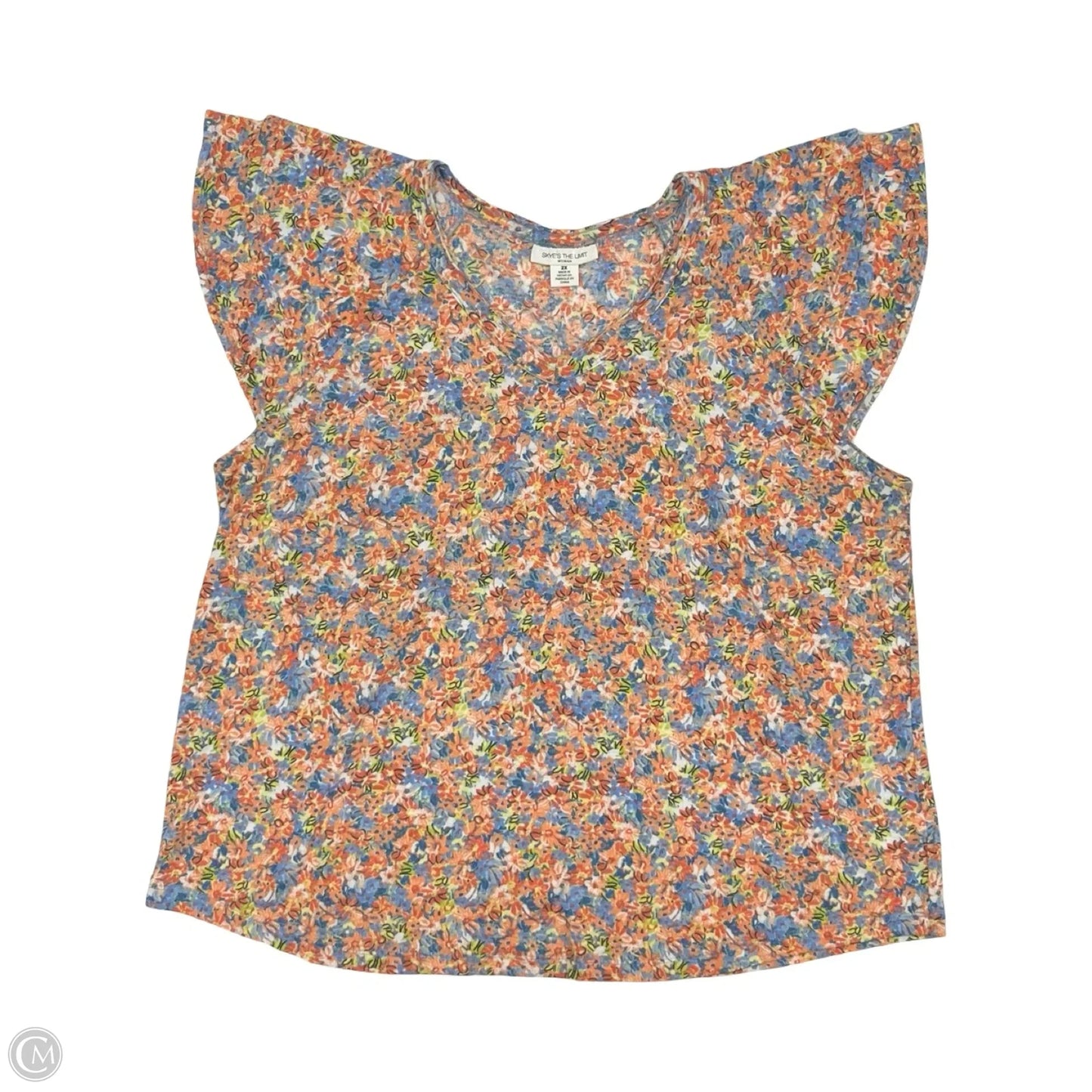 Blouse Short Sleeve By Skyes The Limit In Blue & Orange, Size: 2x