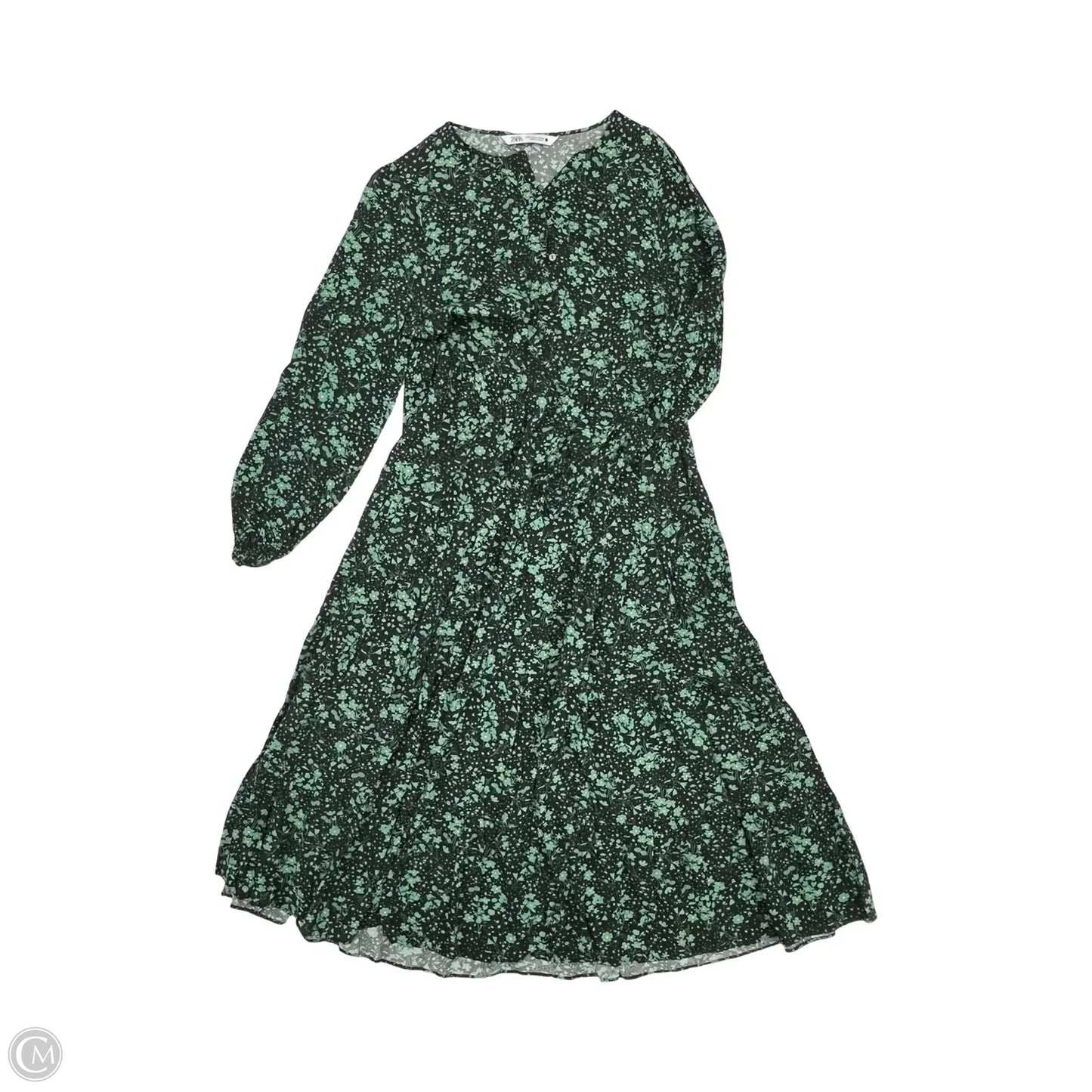 Dress Casual Midi By Zara In Black & Green, Size: M