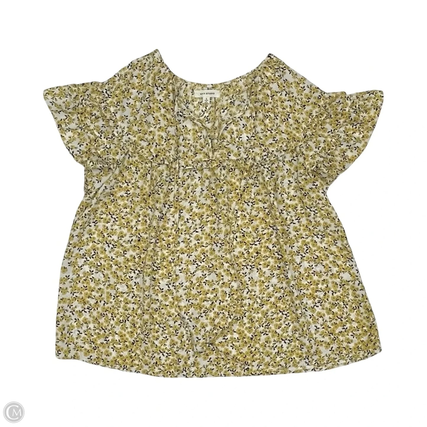 Blouse Short Sleeve By Max Studio In White & Yellow, Size: S