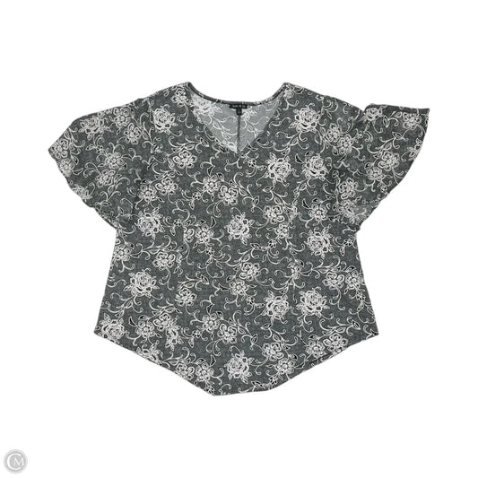 Blouse Short Sleeve By Sami & Jo In Grey & White, Size: L