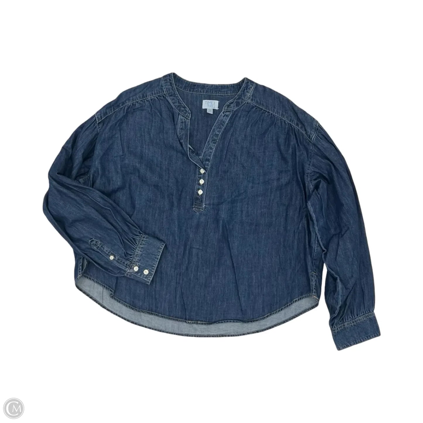 Top Long Sleeve By Time And Tru In Blue Denim, Size: Xxxl