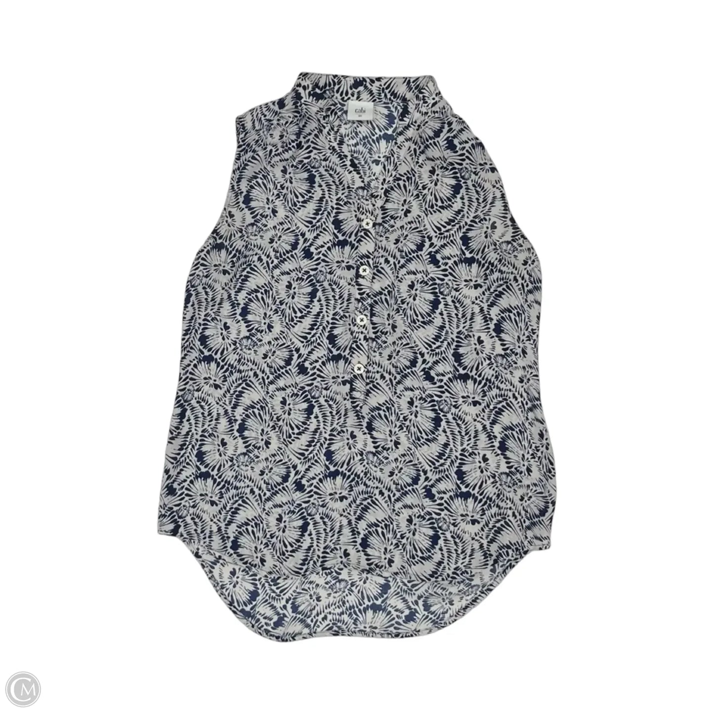 Blouse Sleeveless By Cabi In Blue & Cream, Size: Xs