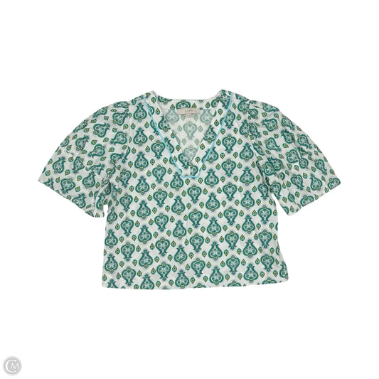 Blouse Short Sleeve By Loft In Green & White, Size: M