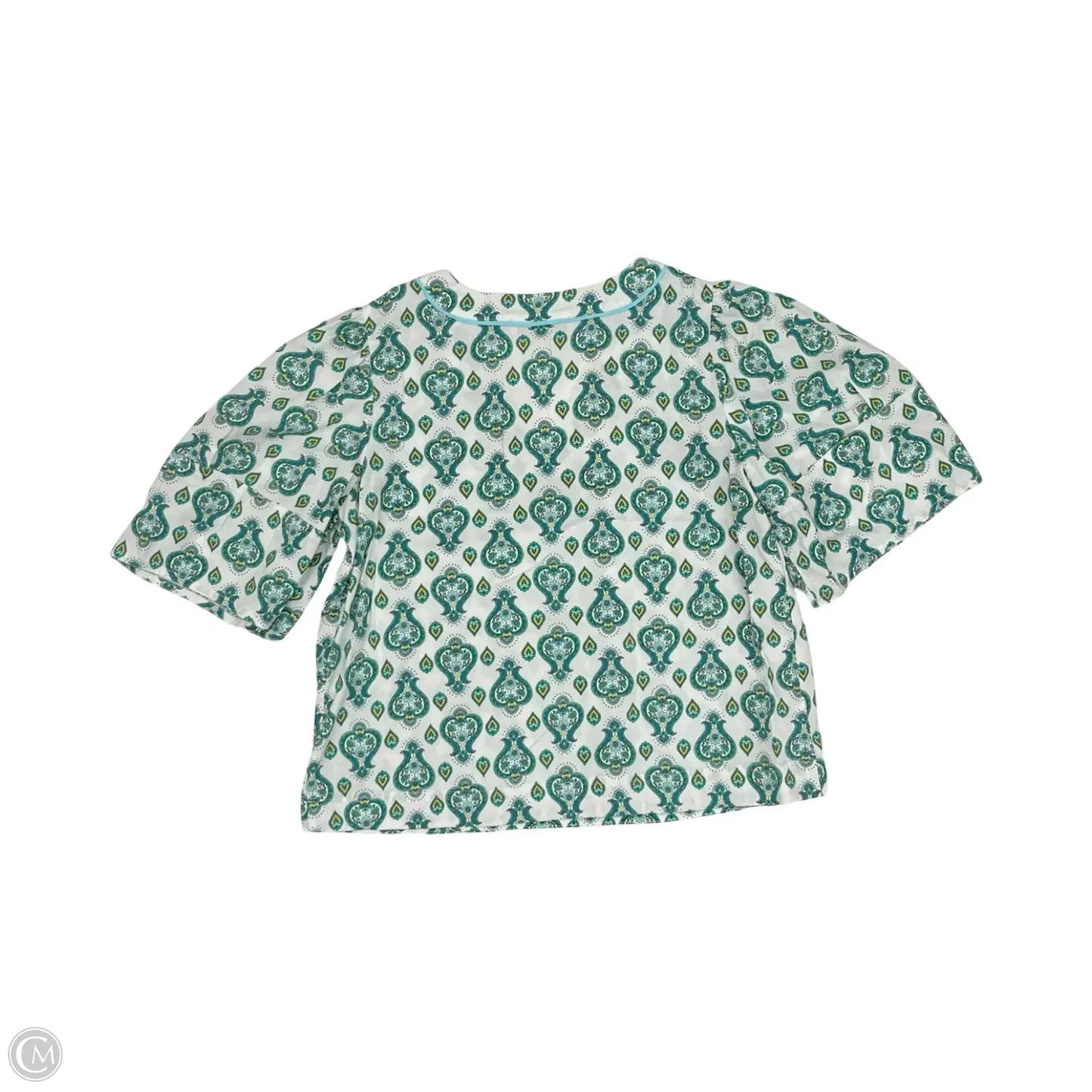 Blouse Short Sleeve By Loft In Green & White, Size: M