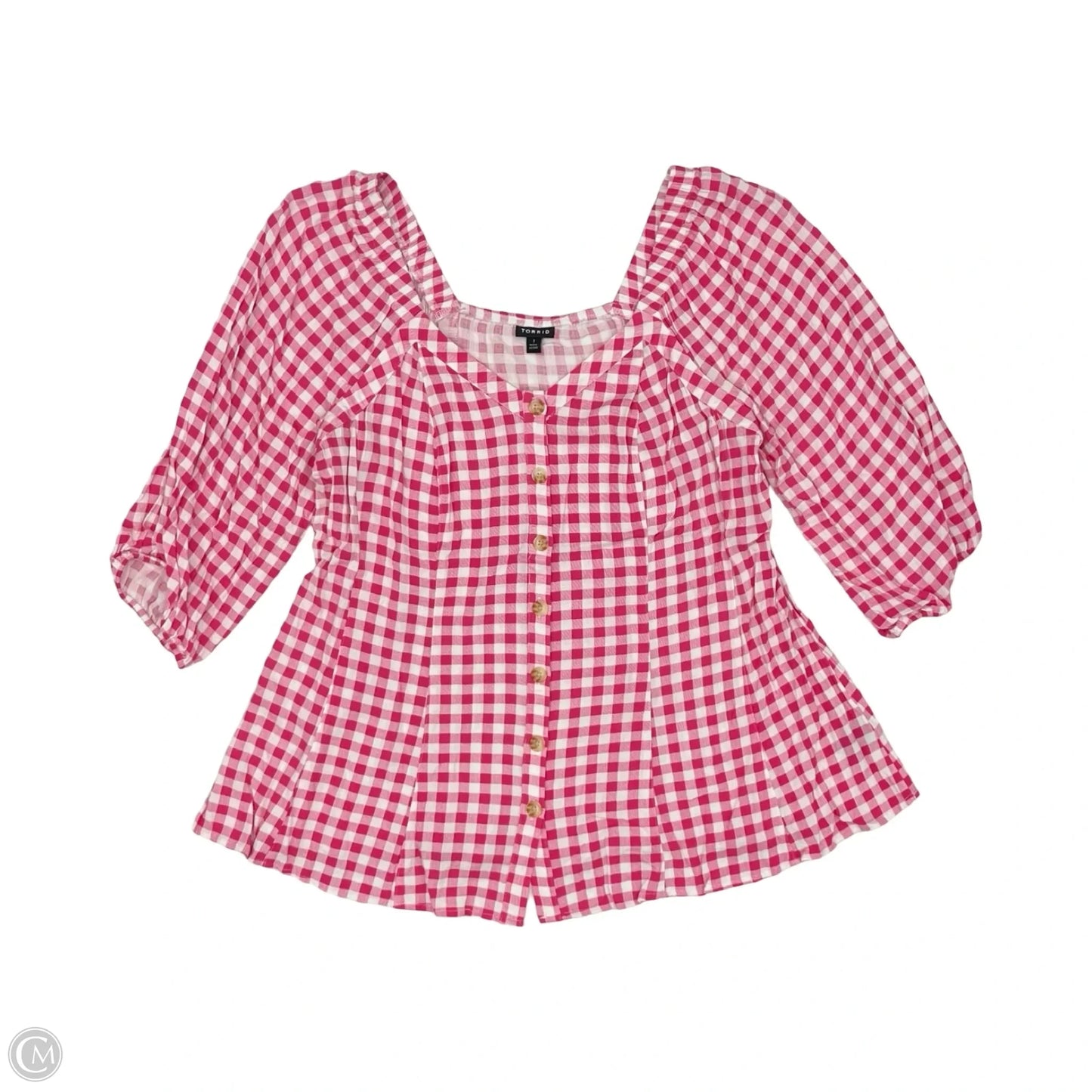 Blouse Short Sleeve By Torrid In Pink & White, Size: 1x