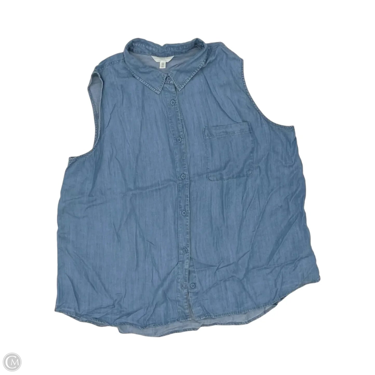 Blouse Sleeveless By Time And Tru In Blue Denim, Size: Xxl