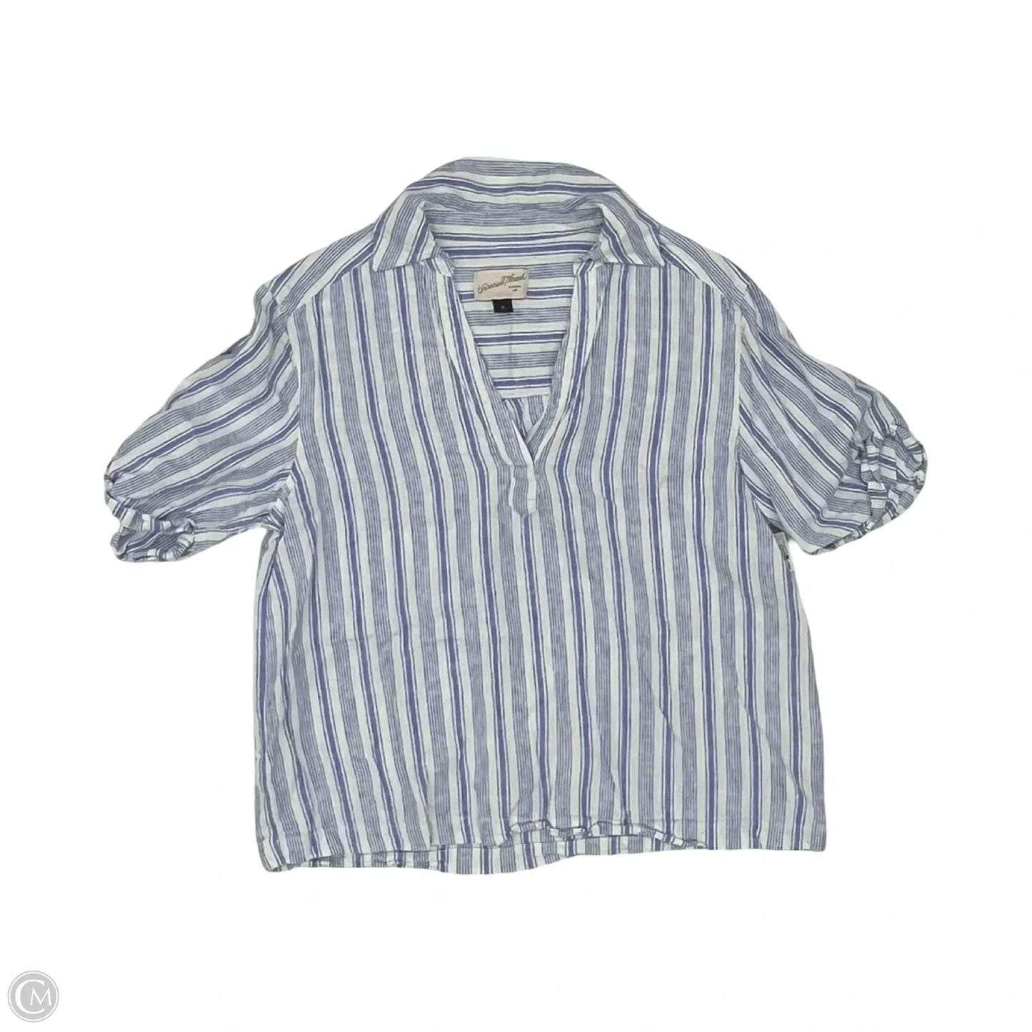 Blouse Short Sleeve By Universal Thread In Blue & Cream, Size: Xs