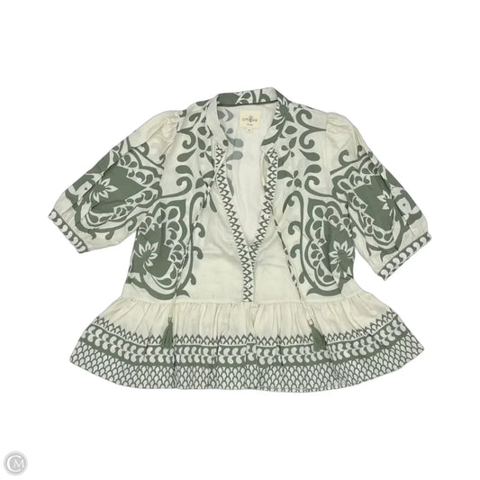 Blouse Short Sleeve By Umgee In Cream & Green, Size: M