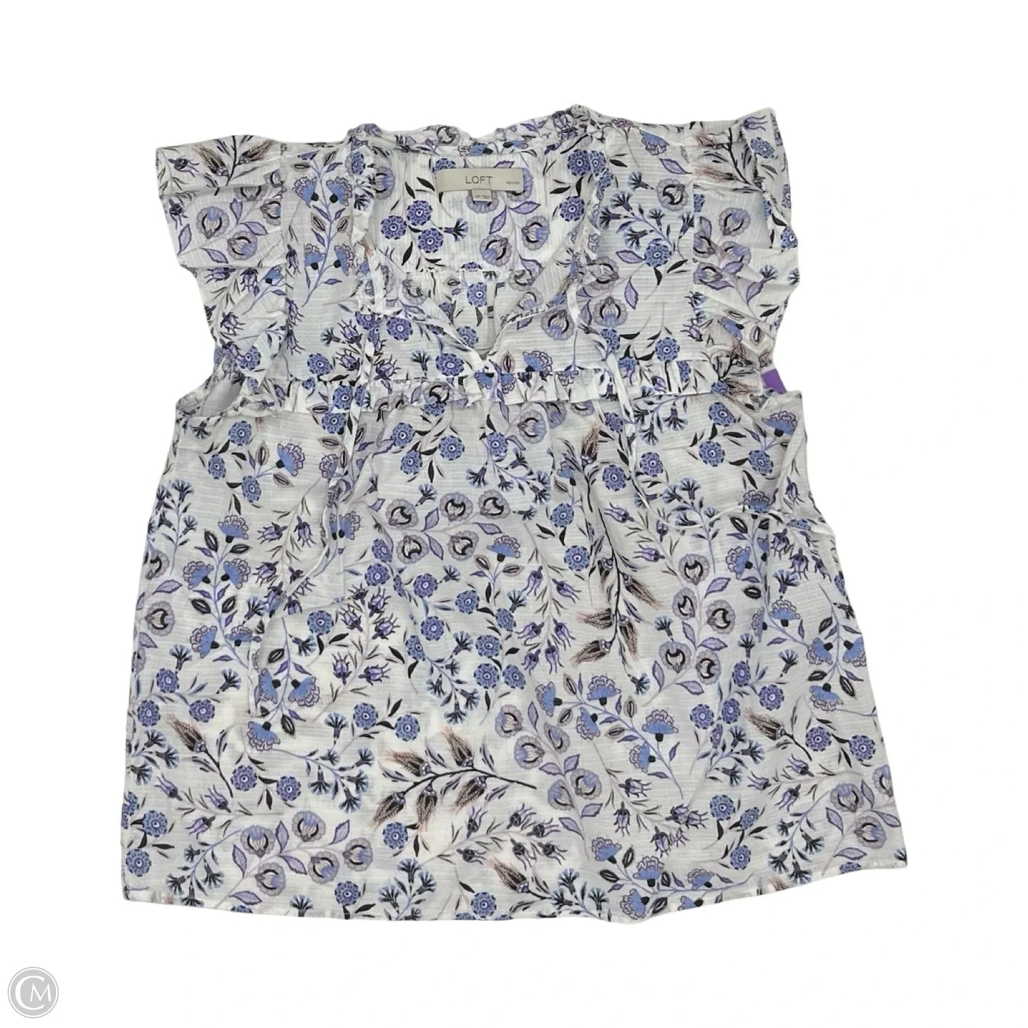 Blouse Short Sleeve By Loft In Blue & White, Size: Mp