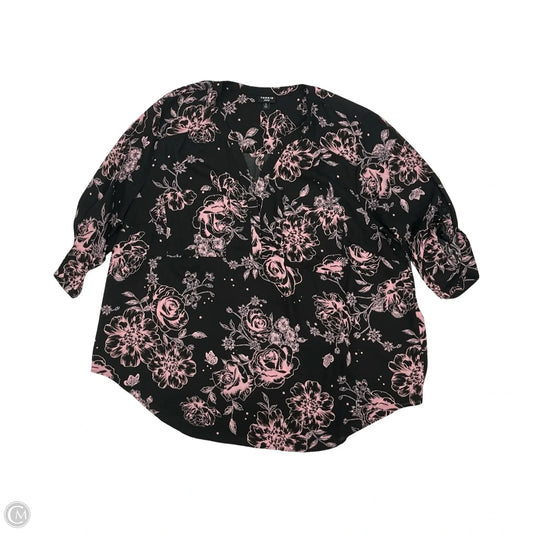 Blouse 3/4 Sleeve By Torrid In Black & Pink, Size: 3x