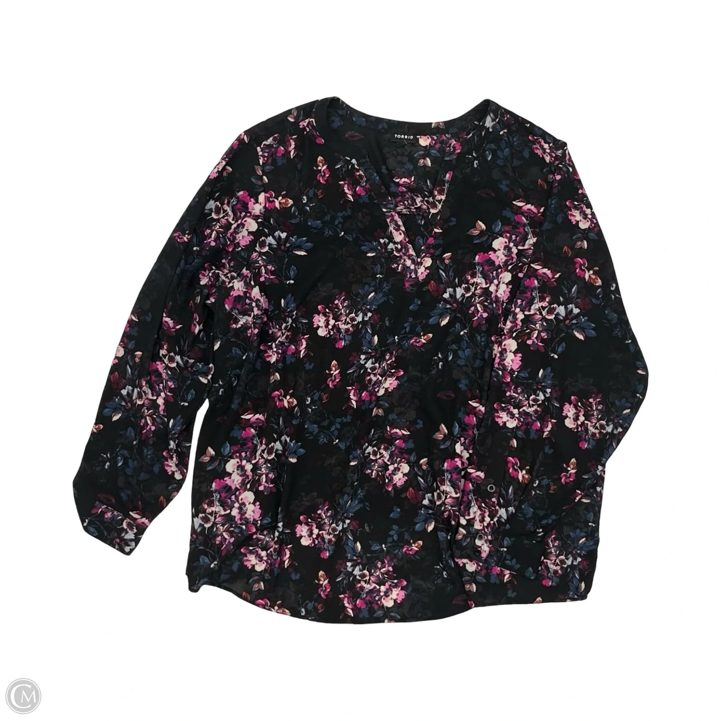 Blouse 3/4 Sleeve By Torrid In Black & Pink, Size: 3x