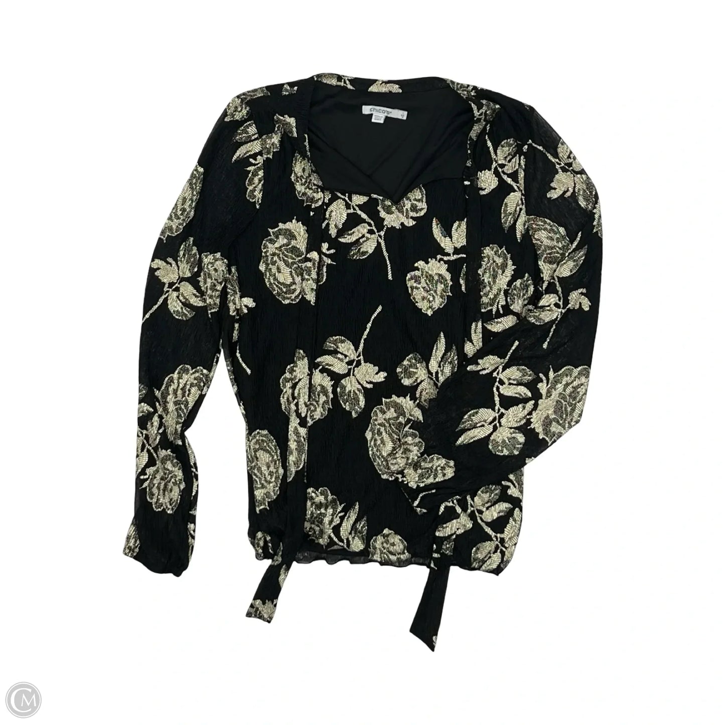 Blouse Long Sleeve By Chicos In Black & Gold, Size: M