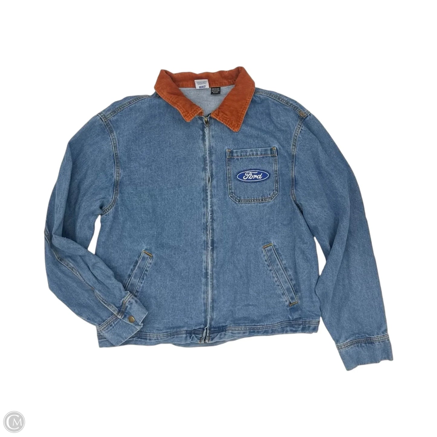 Jacket Denim By Clothes Mentor In Blue & Brown, Size: Xl