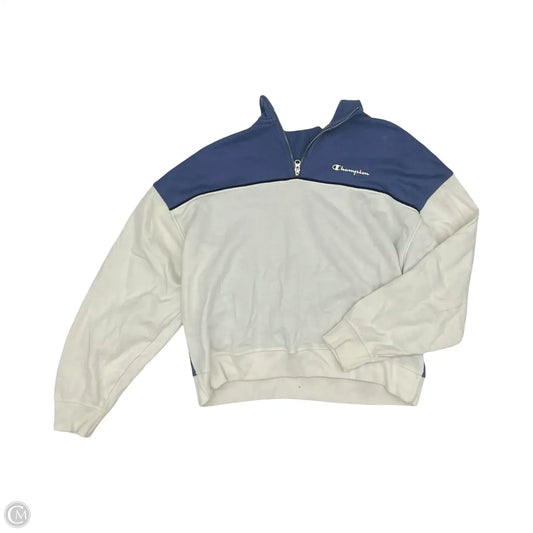 Athletic Sweatshirt Collar By Champion In Blue & Cream, Size: L