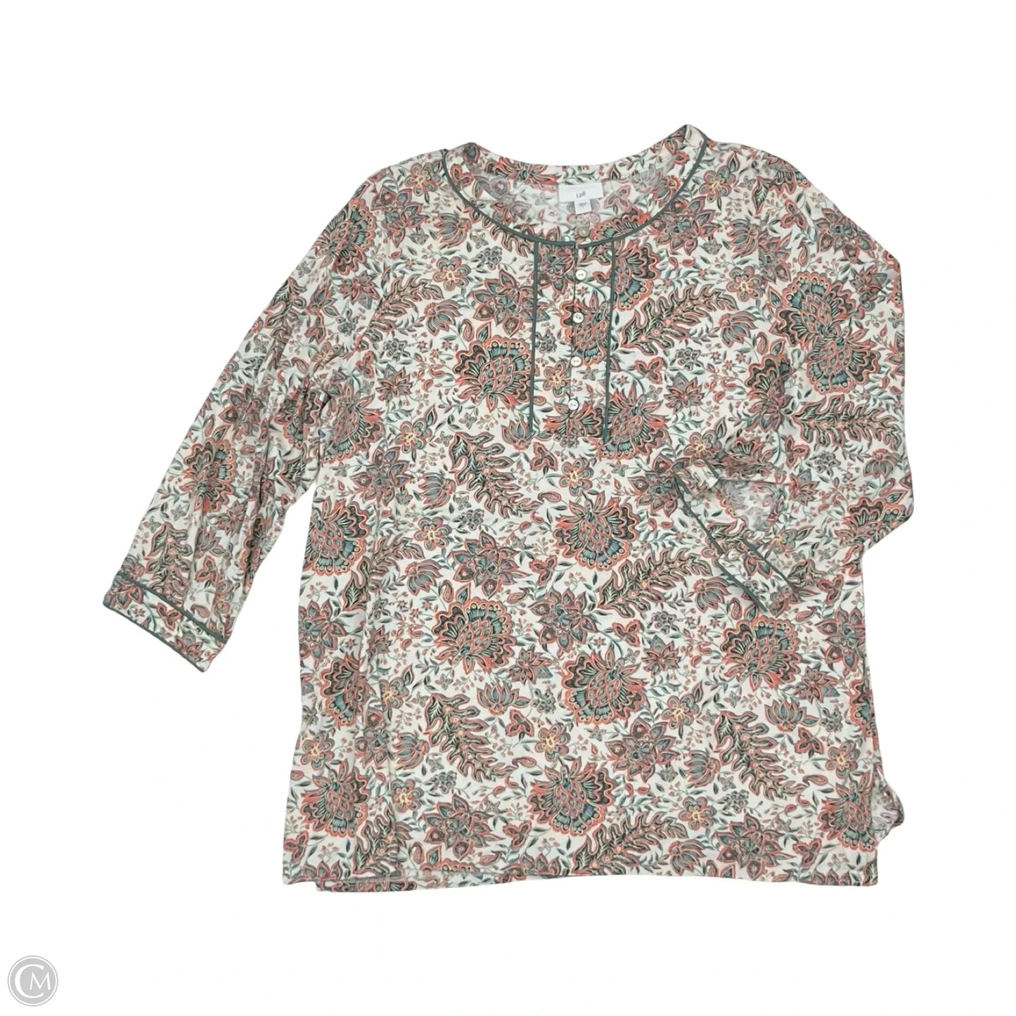Top 3/4 Sleeve By J. Jill In Floral Print, Size: L
