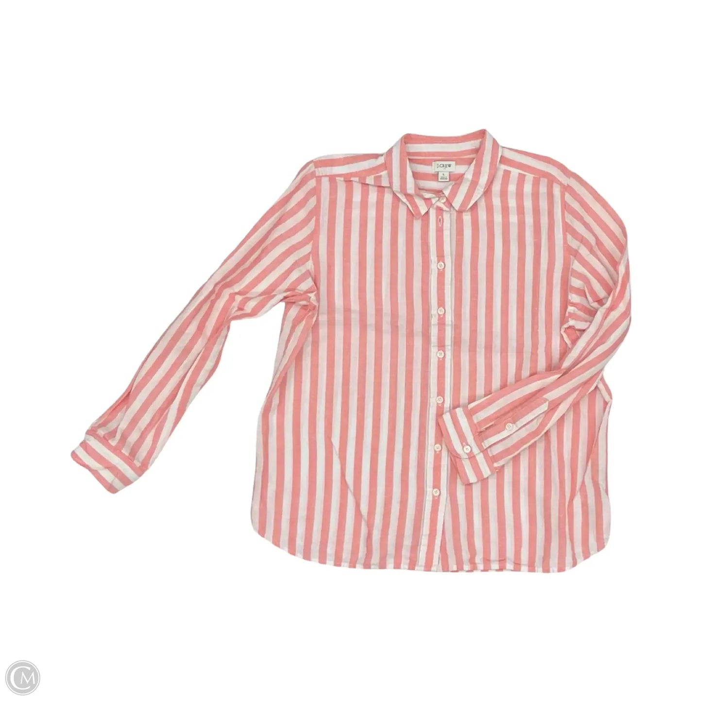 Top Long Sleeve By J. Crew In Orange & White, Size: L