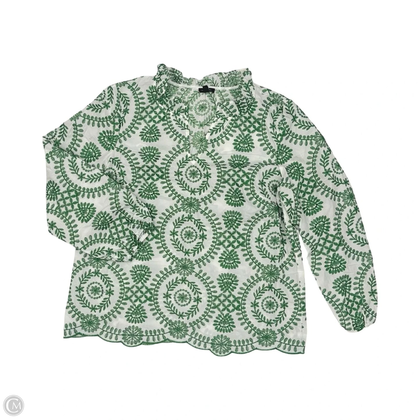 Blouse Long Sleeve By Talbots In Green & White, Size: L
