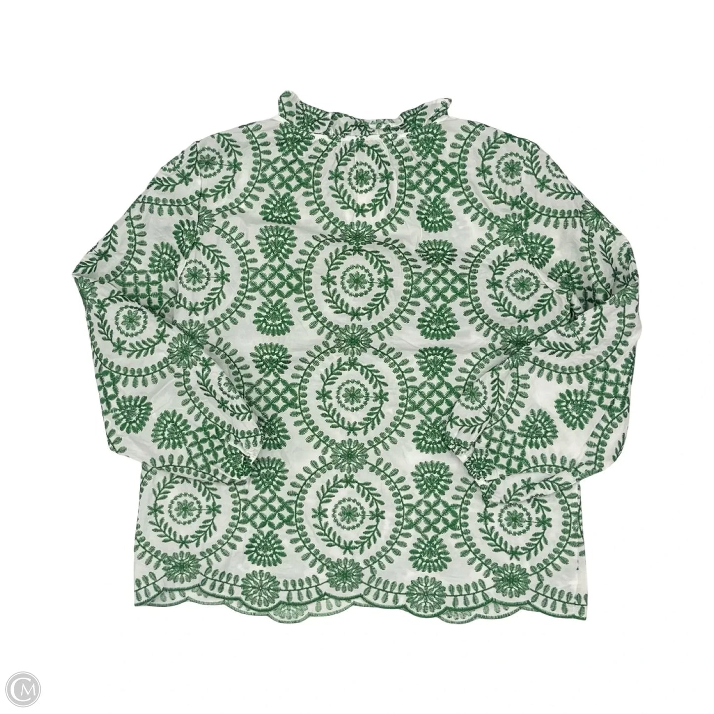 Blouse Long Sleeve By Talbots In Green & White, Size: L