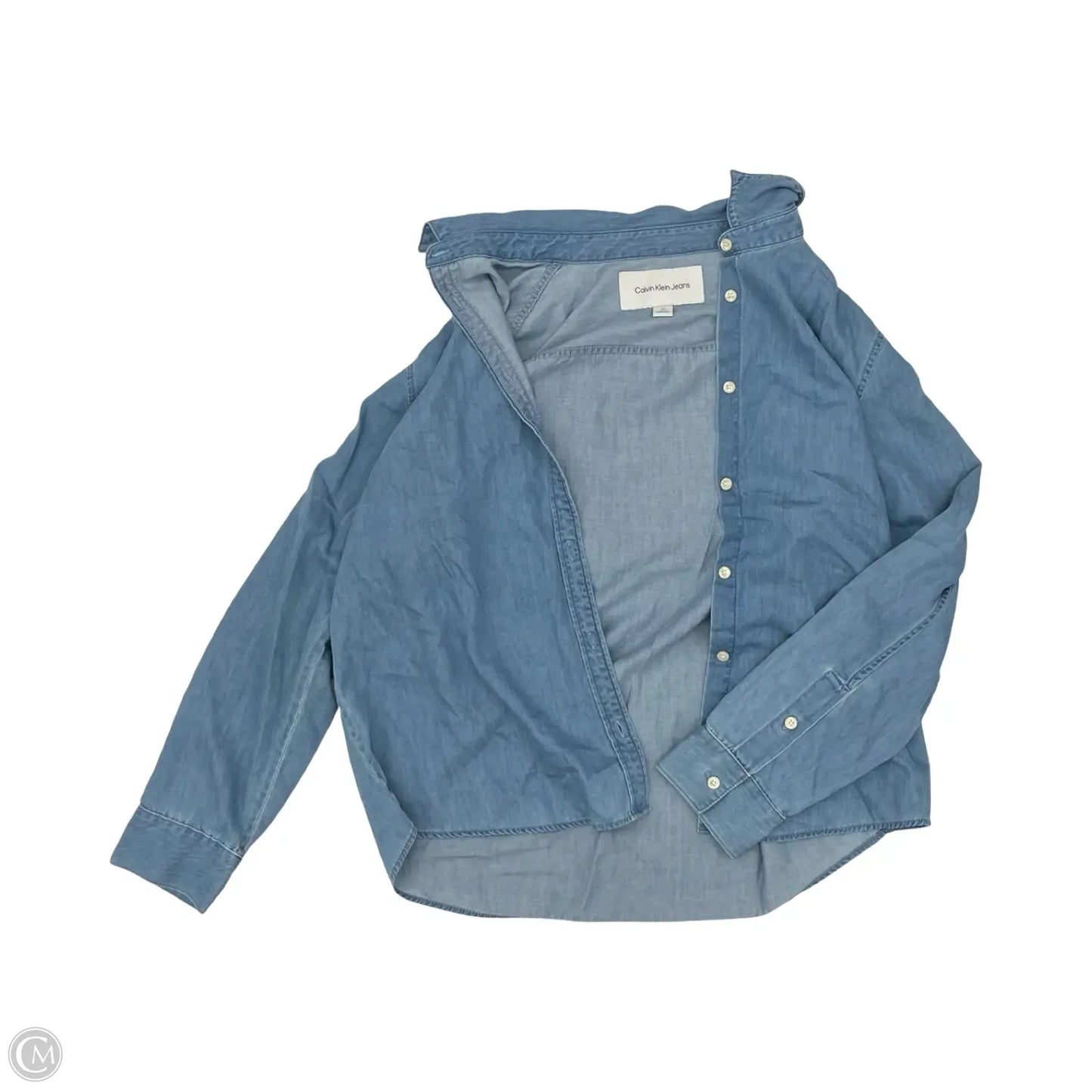 Top Long Sleeve By Calvin Klein In Blue Denim, Size: L