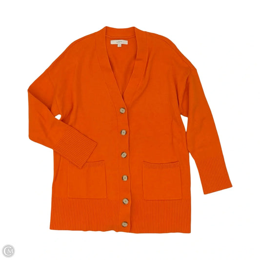 Sweater Cardigan By Loft In Orange, Size: L